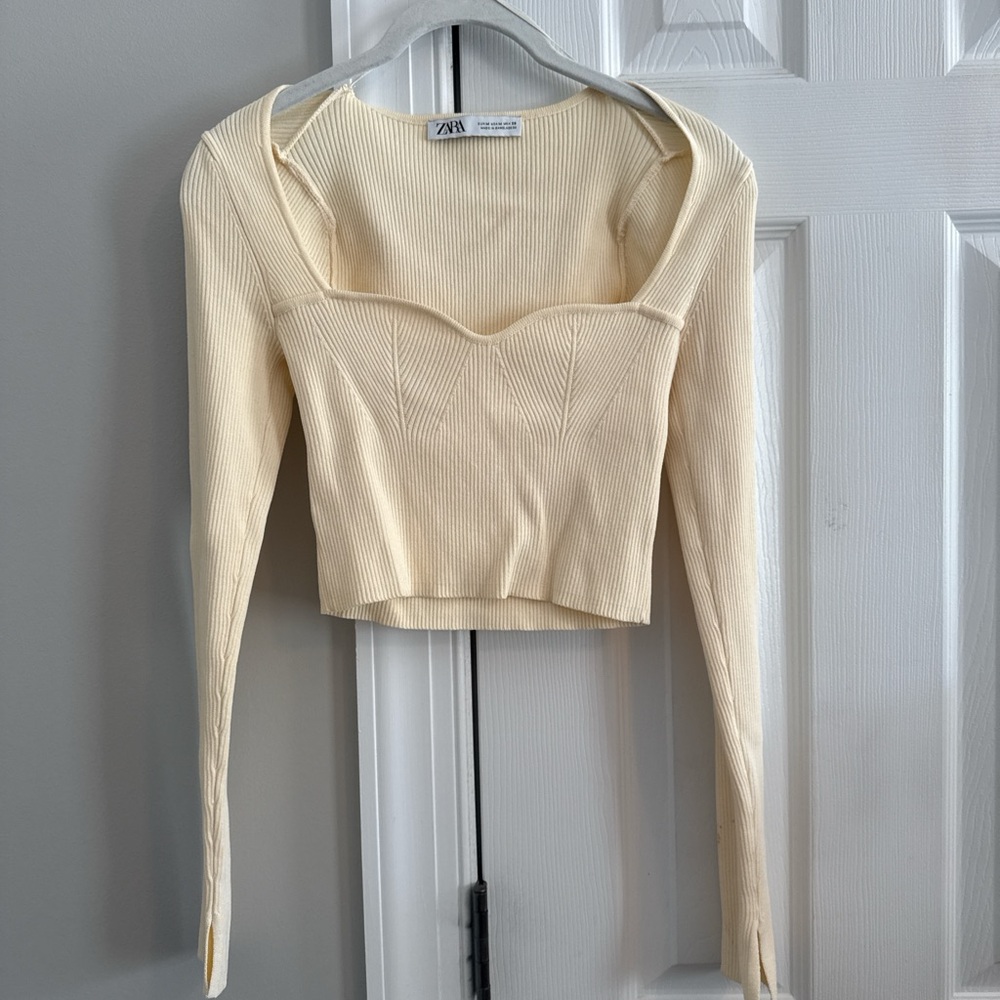 Zara Cream Fitted Crop Blouse